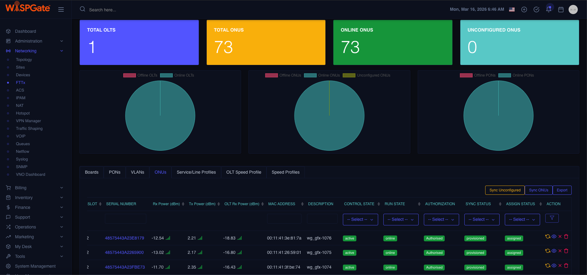 FTTx Module Screenshot