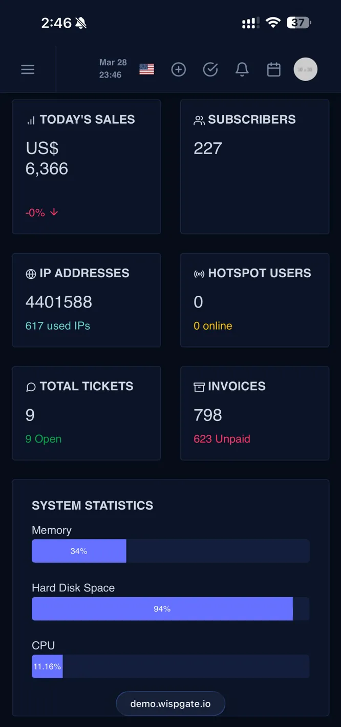 WISPGate Mobile Interface